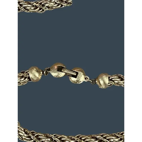 Vintage Monet Gold-Tone Twisted Rope Chain Necklace With Textured Beads & Clasp - Picture 7 of 8